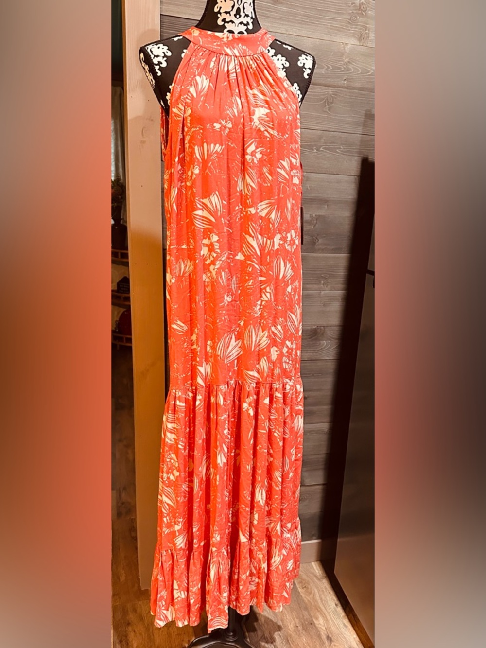 Vince Camuto Coral and White Floral Maxi Skirt